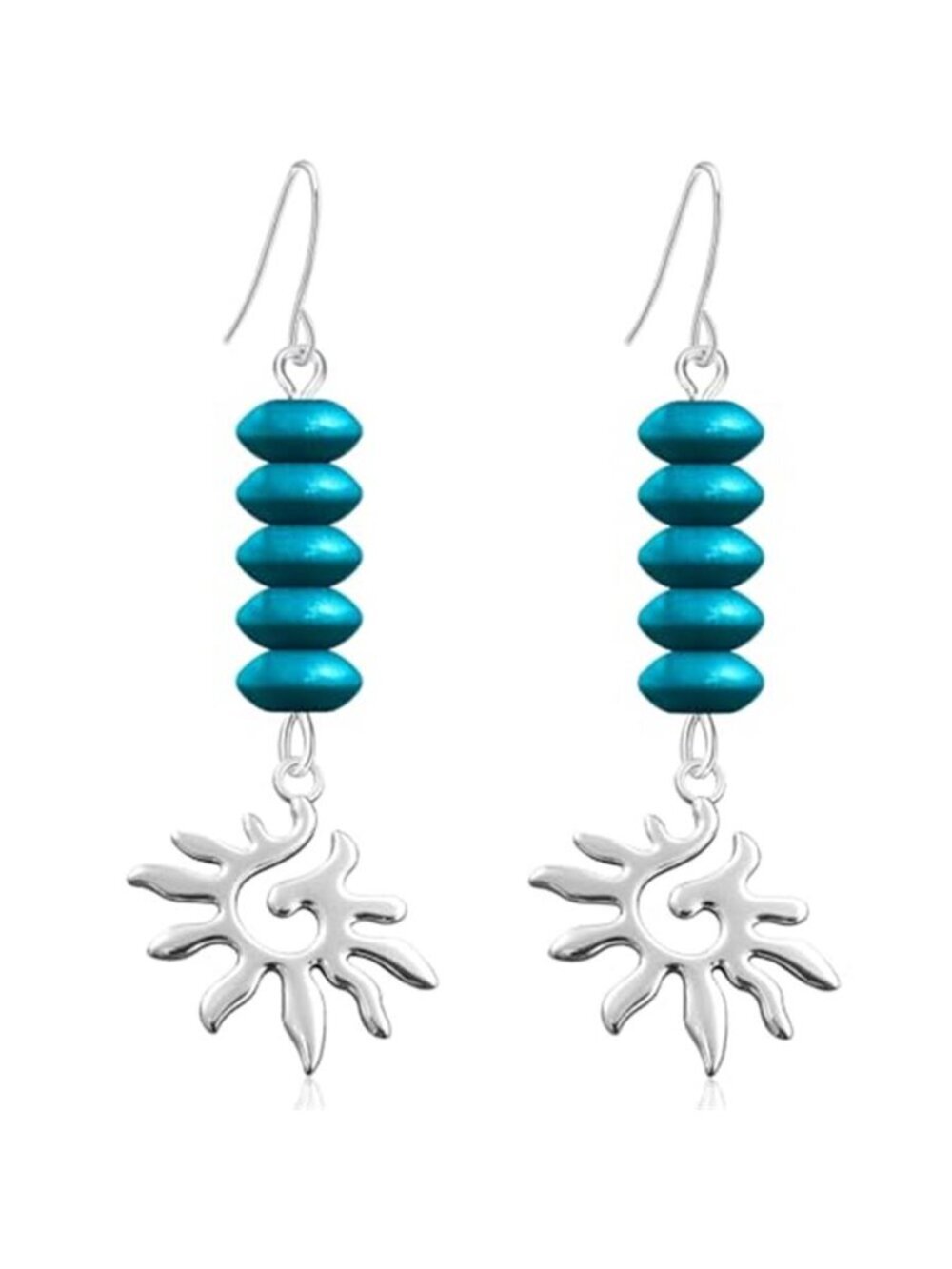 Boho Unique Wooden Bead Sun Dangle Drop Earrings
